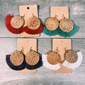 Round Wood Fringe Bohemian Earrings